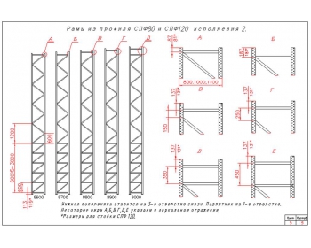 Схема рам из стоек СПФ80 и СПФ120 исполнения 2