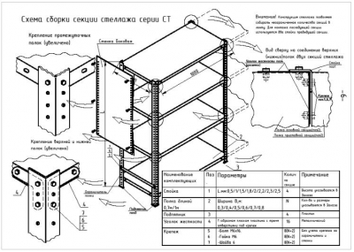 Схема сборки стеллажей СТ